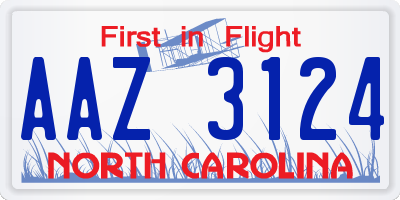 NC license plate AAZ3124