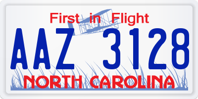 NC license plate AAZ3128