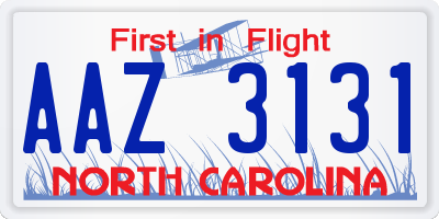NC license plate AAZ3131