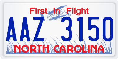 NC license plate AAZ3150