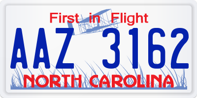 NC license plate AAZ3162