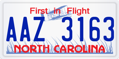 NC license plate AAZ3163