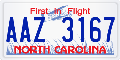 NC license plate AAZ3167