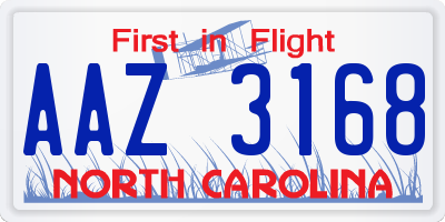 NC license plate AAZ3168