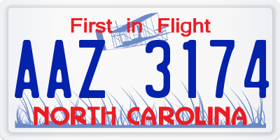 NC license plate AAZ3174