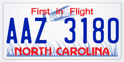 NC license plate AAZ3180