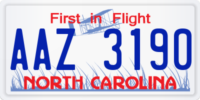 NC license plate AAZ3190