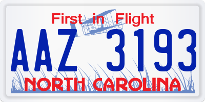 NC license plate AAZ3193