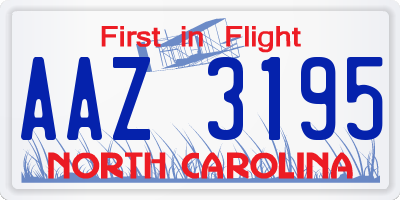 NC license plate AAZ3195