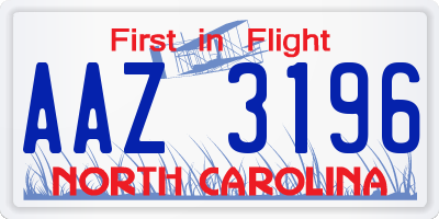 NC license plate AAZ3196