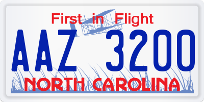 NC license plate AAZ3200