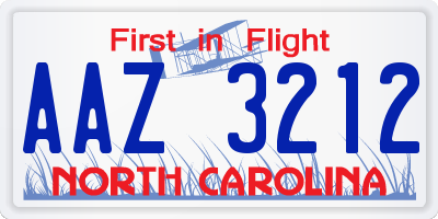NC license plate AAZ3212