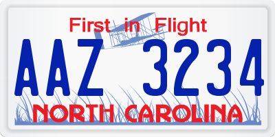 NC license plate AAZ3234