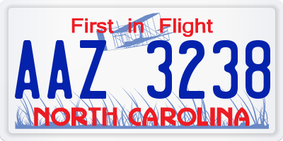 NC license plate AAZ3238