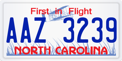 NC license plate AAZ3239