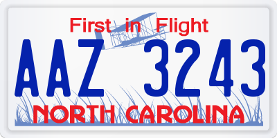 NC license plate AAZ3243