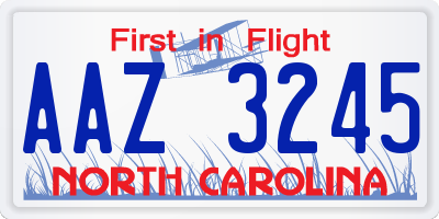 NC license plate AAZ3245