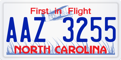 NC license plate AAZ3255