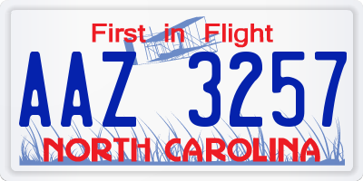 NC license plate AAZ3257