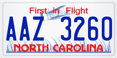 NC license plate AAZ3260
