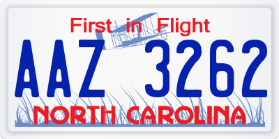 NC license plate AAZ3262