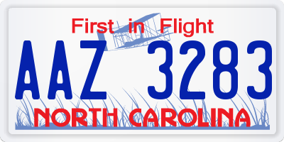 NC license plate AAZ3283