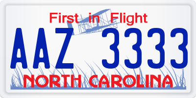 NC license plate AAZ3333