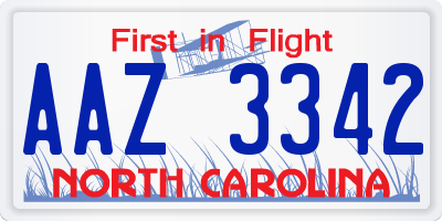 NC license plate AAZ3342