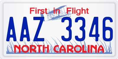 NC license plate AAZ3346