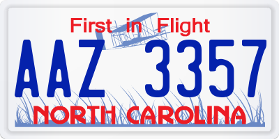 NC license plate AAZ3357