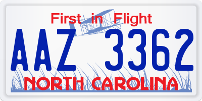 NC license plate AAZ3362