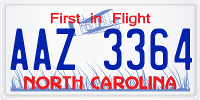 NC license plate AAZ3364