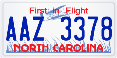 NC license plate AAZ3378