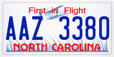 NC license plate AAZ3380