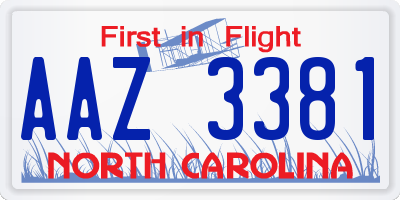 NC license plate AAZ3381