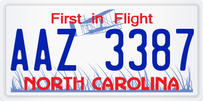 NC license plate AAZ3387