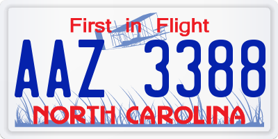 NC license plate AAZ3388