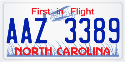 NC license plate AAZ3389