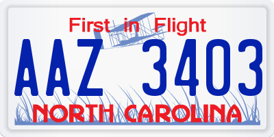 NC license plate AAZ3403
