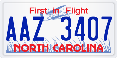NC license plate AAZ3407