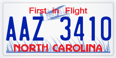 NC license plate AAZ3410