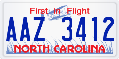 NC license plate AAZ3412