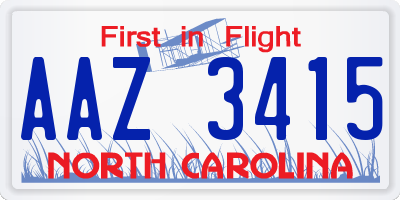 NC license plate AAZ3415