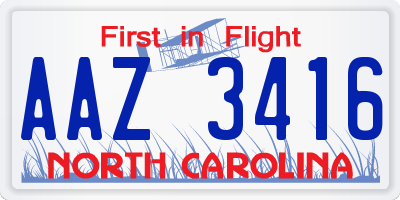 NC license plate AAZ3416