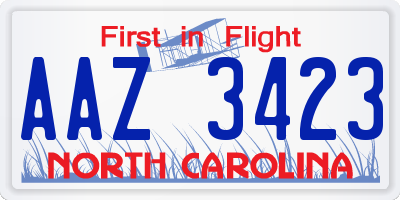 NC license plate AAZ3423