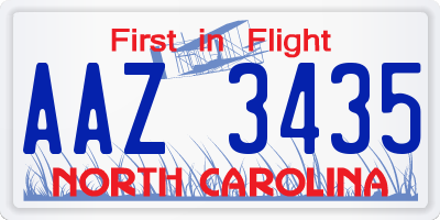 NC license plate AAZ3435