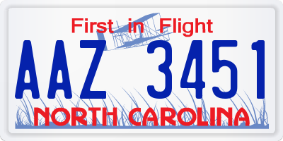NC license plate AAZ3451