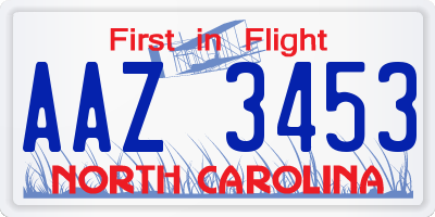 NC license plate AAZ3453