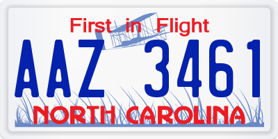 NC license plate AAZ3461