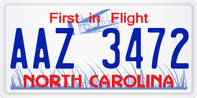 NC license plate AAZ3472